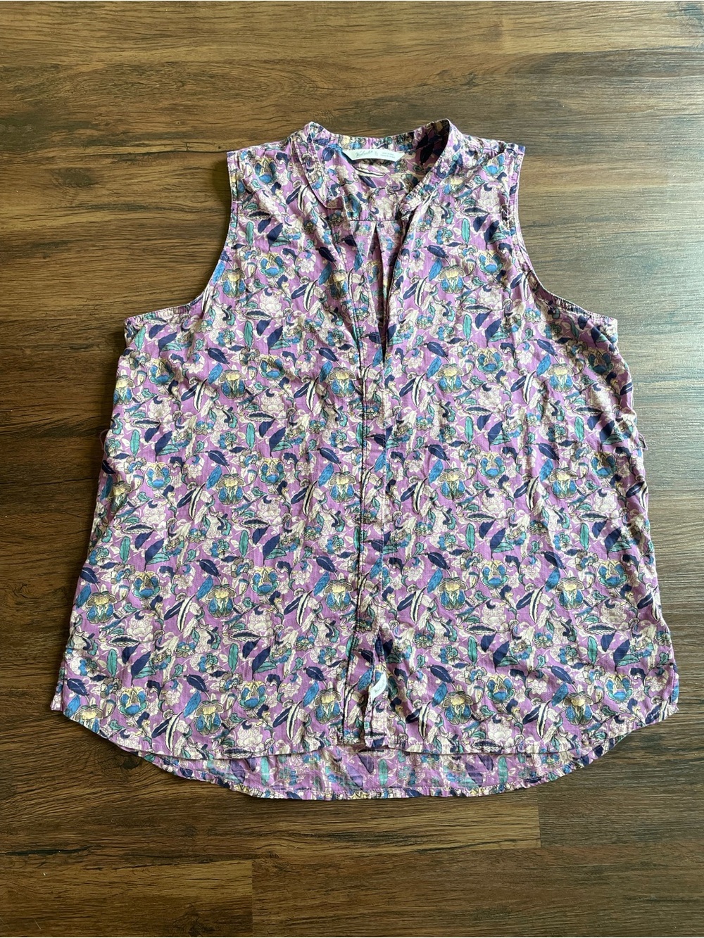 Woolrich READ Women’s XL Organic Cotton Buttoned Purple Floral Sleeveless Top